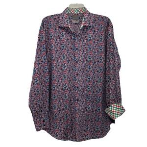 Thomas Dean Multicolored Floral Dress Shirt Mens 2XLT Tall Flip Cuff Long Sleeve